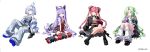  4girls absurdres ahoge aokumo_rin arm_warmers black_boots black_jacket black_shoes black_skirt blue_eyes blue_hair blue_streaks boots braid closed_mouth commentary_request cone_hair_bun datsha double_bun fox_girl fox_tail green_eyes green_hair grey_hair grey_pants hair_between_eyes hair_bun hanako_nana heterochromia highres jacket leg_warmers long_hair long_sleeves looking_at_viewer multicolored_hair multiple_girls official_art open_clothes open_jacket pants parted_bangs parted_lips pink_hair purple_hair shoes short_hair short_sleeves simple_background sitting skirt stellive streaked_hair tail tenko_shibuki twin_braids very_long_hair virtual_youtuber white_arm_warmers white_background white_jacket white_leg_warmers white_shoes yellow_eyes yuzuha_riko 