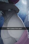  1girl artist_name ass ass_focus black_panties black_skin breasts colored_skin commentary curvy elden_ring elden_ring_nightreign english_commentary from_behind grey_skin highres lace-trimmed_panties lace_trim large_breasts nipples panties panty_pull recluse_(elden_ring) solo sweat thick_thighs thighs topless_female underwear vyluna white_hair witch 