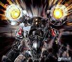  absurdres cannon commentary_request digimon digimon_(creature) dramonbt energy_cannon firing firing_at_viewer glowing glowing_eye glowing_muzzle highres mecha mugendramon no_humans non-humanoid_robot outdoors power_lines powering_up red_eyes robot robot_dragon shoulder_cannon signature utility_pole weapon 