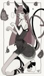  ... 1girl absurdres alternate_hairstyle animal_ears black_dress breasts cat_ears cat_girl cat_tail cleavage clenched_hands commentary_request dress extra_ears from_side full_body greyscale highres hitodama kaenbyou_rin kneeling leg_ribbon legendkdt long_hair looking_at_viewer monochrome multiple_tails pointy_ears ribbon simple_background sitting solo spoken_ellipsis tail touhou two_tails 