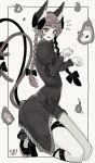 1girl absurdres animal_ears blunt_bangs bow braid cat_ears cat_girl cat_tail clenched_hands commentary_request dress extra_ears from_side full_body greyscale hair_bow highres hitodama kaenbyou_rin kneeling leg_up legendkdt long_hair monochrome multiple_tails paw_pose pointy_ears shoes side_braids simple_background solo tail touhou twin_braids two_tails 
