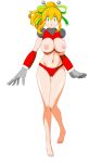  1girl :d absurdres aged_up android antennae armor arms_up asagi10932 bikini bikini_armor blonde_hair breast_missiles breastplate breasts breasts_out clenched_hands commentary_request covered_navel covered_nipples double-parted_bangs earphones eyes_visible_through_hair full_body gorget green_eyes green_ribbon groin hair_between_eyes hair_ribbon hairband hand_on_own_hip hand_up headphones high_ponytail highres hyper_roll_(marvel_vs._capcom) joints large_breasts large_variant_set leg_up long_hair looking_at_viewer marvel_vs._capcom marvel_vs._capcom_2 mechanical_arms mechanical_legs mega_man_(classic) mega_man_(series) metal_gloves navel nipples open_mouth ponytail radio_antenna red_armor red_bikini ribbon robot robot_girl robot_joints roll_(mega_man) shoulder_armor sidelocks simple_background smile solo standing swimsuit transparent_background variant_set white_background 
