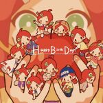  6+girls ahoge andou_ringo andou_ringo_(coffee_shop) andou_ringo_(explorer) andou_ringo_(greengrocer) andou_ringo_(kitty) andou_ringo_(on-stage) andou_ringo_(peachy) andou_ringo_(princess) andou_ringo_(summery) animal_costume animal_ears animal_hands apple arm_up ascot baseball_cap basket bell black_eyes black_jacket blue_ascot blue_hat blue_pants bow bow_hairband bowtie brown_hat cape cardigan cat_costume cat_ears cat_girl cat_paws character_hair_ornament closed_eyes closed_mouth commentary_request drill_hair film_grain flying food fruit green_eyes grey_cardigan grey_skirt guitar hair_ornament hairband hairclip hands_up happy_birthday hat helmet holding holding_basket holding_food holding_fruit holding_guitar holding_instrument holding_plectrum instrument jacket looking_at_food looking_at_viewer looking_back medium_hair mini_person minigirl multiple_girls multiple_persona neck_bell official_alternate_costume open_mouth pants pith_helmet pleated_skirt plectrum purple_bow purple_bowtie puyo_(puyopuyo) puyopuyo puyopuyo_7 puyopuyo_quest puyopuyo_tetris red_hair red_shirt red_skirt shirt short_sleeves skirt smile solid_oval_eyes sweater_vest tere0723 triangle_mouth twin_drills v visor_cap waving white_cape white_shirt wings yellow_bow yellow_hairband yellow_sweater_vest yellow_wings 
