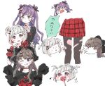  >_< 3girls :d anger_vein black_pantyhose black_sweater blush_stickers bob_cut bone_hair_ornament brown_hair candy colored_inner_hair cropped_sweater diagonal_bangs double_bun dress fishnet_pantyhose fishnets food fujishima_megumi green_eyes hair_bun hair_intakes hair_ornament hair_wagging hasu_no_sora_pop_up_shop_gothic_punk_collection heart heart-shaped_food heart-shaped_lollipop inverted_bob lollipop long_hair long_sleeves love_live! love_live!_hasu_no_sora_jogakuin_school_idol_club miniskirt moso_(expect66) multicolored_hair multiple_girls multiple_views off-shoulder_sweater off_shoulder open_mouth otomune_kozue pantyhose plaid_clothes plaid_dress plaid_skirt pleated_skirt poking purple_eyes purple_hair red_dress red_eyes red_hair red_skirt shaped_lollipop short_hair simple_background skirt skull_hair_ornament sleeveless sleeveless_dress sleeves_past_fingers sleeves_past_wrists smile sweater torn_clothes torn_pantyhose two_side_up v-shaped_eyebrows virtual_youtuber white_hair x_hair_ornament yugiri_tsuzuri 