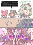 3girls absurdres angels_of_delusion animal_ear_hairband animal_ears aria_(robot)_(zenless_zone_zero) aria_(zenless_zone_zero) backpack bag black_hair blush_stickers cellphone chibi commentary_request crying ethereal_(zenless_zone_zero) fake_animal_ears green_eyes green_hair hairband highres multiple_girls nangong_yu one_side_up phone ranka_potato red_eyes robot_girl smartphone sparkle sunna_(afternoon_tea_break)_(zenless_zone_zero) sunna_(zenless_zone_zero) tweet twintails twitter_username ulidim_(zenless_zone_zero) white_wings wings zenless_zone_zero 
