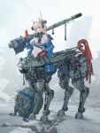  1girl absurdres animal_ears armor artist_name bag bare_shoulders blonde_hair blue_jacket breasts building cannon centaur character_name chinese_commentary cleavage commentary_request crop_top full_body gas_mask gloves hair_intakes head_tilt headgear highres holding holding_cannon holding_weapon horse_ears horse_girl huge_weapon huixing_chloy jacket large_breasts long_hair looking_at_viewer mask mecha_musume mechanical_legs military_jacket mole mole_under_eye multicolored_eyes navel object_279 off_shoulder open_clothes open_jacket orange_gloves original outdoors over_shoulder parted_lips personification pink_eyes radiation_symbol radio_antenna respirator ruins shield sideboob sidelocks sky socks standing star_(symbol) steam stomach sweat tail tank_turret taur unzipped very_long_hair weapon weapon_over_shoulder white_sky wire world_of_tanks 