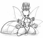  2020 anthro arthropod arthropod_abdomen bodily_fluids crossgender cum cum_drip cum_from_pussy cum_in_pussy cum_inside dripping female front_view full-length_portrait genital_fluids genitals hollow_knight insect kneeling leaking_cum monochrome mtf_crossgender pale_king portrait pussy sinmarshmallow solo team_cherry video_games 