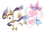  aegislash ambiguous_gender eeveelution feral fur fusion monuke30 nintendo pok&eacute;mon pok&eacute;mon_(species) purple_eyes simple_background solo sylveon video_games white_background white_body white_fur yellow_body yellow_fur 