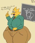  alphys angry anthro anus belt bent_over big_breasts blush bottomwear breasts buckteeth chalkboard clothed clothing deltarune dialogue drawing dress_shirt english_text eyewear female flustered front_view fully_clothed genitals glasses huge_breasts huge_hips huge_thighs khakis lizard love_handles necktie nipple_outline nipples non-mammal_nipples nude open_mouth overweight overweight_anthro overweight_female pants portrait pussy rear_view reptile roccorox scales scalie shirt signature simple_background solo standing teeth text thick_thighs three-quarter_portrait three-quarter_view tight_bottomwear tight_clothing tight_pants tight_shirt tight_topwear topwear undershirt undertale_(series) video_games yellow_body yellow_scales 