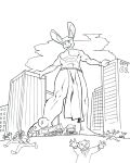  4:5 4_toes anthro bottomwear building city clothed clothing conejito crux_(artist) destruction feet fur group lagomorph leporid loincloth macro male mammal micro muscular outside paws rabbit rampage simple_background size_difference stomping toes vehicle white_body white_fur 