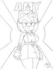  amy_rose anthro bandaged_arm breasts clothed clothing english_text eulipotyphlan female gloves handwear hedgehog hi_res mammal monochrome sega solo sonic_boom sonic_the_hedgehog_(series) superbunnygt text video_games 