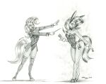  2022 anthro baron_engel bow_tie breasts bunny_costume cleavage clothed clothing costume cuffs_(clothing) cutie_mark duo equid equine eyebrows eyelashes fake_ears fake_rabbit_ears female friendship_is_magic greyscale hair hooves horn legwear leotard long_hair looking_down mammal monochrome my_little_pony open_mouth starlight_glimmer_(mlp) traditional_media_(artwork) trixie_(mlp) unicorn wand 