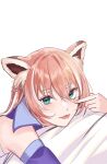  1girl :p adirosa animal_ear_fluff animal_ears bamboo eyebrows_visible_through_hair green_eyes groin hair_between_eyes highres long_hair open_mouth red_panda_ears red_panda_girl solo tongue tongue_out virtual_youtuber white_background yuria_of_ailurus 