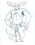  4_toes anthro bottomwear clothed clothing conejito crux_(artist) feet fur growth hair lagomorph leporid loincloth looking_at_viewer macro magic male mammal muscular muscular_anthro muscular_male navel paws rabbit simple_background size_difference solo toes white_body white_fur 