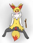  absurd_res anthro black_body black_fur blush braixen canid canine condom evaite205 fluffy fluffy_chest fluffy_ears fluffy_tail fox fur genitals girly grey_background grey_body grey_fur hi_res knot male mammal neck_tuft nintendo penis pok&eacute;mon pok&eacute;mon_(species) red_body red_eyes red_fur scruff sexual_barrier_device simple_background solo stick tuft video_games white_background white_body white_fur yellow_body yellow_fur 