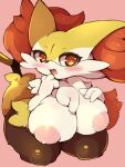  3:4 anthro areola big_breasts blush braixen breasts canid canine female fur hi_res inner_ear_fluff mammal nekoyuu nintendo nipples nude pok&eacute;mon pok&eacute;mon_(species) smile solo tuft video_games white_body yellow_body yellow_fur 