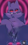  anthro big_breasts blush bodily_fluids breasts butt digital_media_(artwork) female gengar genital_fluids genitals hi_res looking_at_viewer low-angle_view mammal nintendo nipples nude open_mouth pok&eacute;mon pok&eacute;mon_(species) purple_body pussy pussy_juice red_eyes simple_background smile solo sos_or_loss video_games 