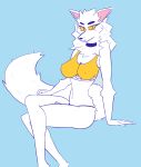  absurd_res anthro big_breasts bra breasts canid canine canis clothing crossed_legs ears_up female fluffy fluffy_tail hi_res looking_at_viewer mammal neck_tuft simple_background solo sports_bra thong tuft tyler_3d_(artist) underwear wolf 