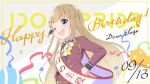  1girl bangs birthday blonde_hair blue_eyes braid happy_birthday highres idoly_pride long_hair looking_at_viewer narumiya_suzu official_art one_eye_closed open_mouth qp:flapper smile 