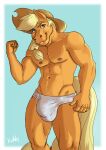  anthro applejack_(mlp) bulge clothing crossgender equid equine flexing friendship_is_magic hat headgear headwear hi_res horse kahlu male mammal my_little_pony solo underwear 