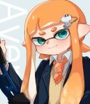  1girl absurdres akr_tmr aqua_eyes blush closed_mouth hair_ornament hairclip highres inkling long_hair long_sleeves looking_at_viewer necktie orange_hair orange_necktie pointy_ears smile solo splatoon_(series) tentacle_hair upper_body 