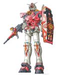  beam_rifle chinese_zodiac energy_gun gundam holding holding_shield mecha no_humans official_art ookawara_kunio orange_eyes shield solo standing v-fin weapon white_background year_of_the_pig zodiac_gundam_inoshishi 