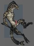  anthro claws ear_fins fin fish genitals hi_res hybrid long_arms long_legs male marine monster muscular nervous_sweat penis sea_monster sharp_claws sharp_teeth slim solo striped_body stripes surkefish teeth thick_neck thin_penis unusual_anatomy unusual_genitalia unusual_penis watermark 