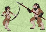  2022 4_toes 5_fingers abs anthro arrow_(weapon) athletic athletic_anthro athletic_male baroque_(artist) black_hair black_nose blizzard_entertainment blue_eyes bow_(weapon) braided_hair breasts brown_body brown_fur canid chest_tuft claws clenched_teeth digitigrade dual_persona duo facial_tattoo fangs featureless_breasts featureless_crotch feet female finger_claws fingers fur hair hindpaw holding_bow holding_object holding_spear holding_weapon humanoid_hands koraku male mammal melee_weapon navel nude paws polearm pubes quiver ranged_weapon signature spear tattoo teeth toe_claws toes tuft video_games warcraft weapon were werecanid womb_tattoo worgen 