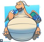  2021 belly berry big_belly blueberry_(fruit) dragon dragonite eating feral food front_view fruit male nintendo open_mouth overweight overweight_feral overweight_male plant pok&eacute;mon pok&eacute;mon_(species) sitting solo tanio video_games 