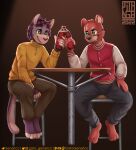  anthro barefoot05 beverage clothing domestic_cat duo felid feline felis friends gatogenerico hi_res male male/male mammal ursid 