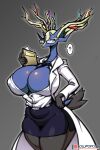  ? anthro between_breasts big_breasts bottomwear breasts cleavage clothed clothing eyewear female glasses hi_res huge_breasts legendary_pok&eacute;mon lollipopcon necktie nintendo pok&eacute;mon pok&eacute;mon_(species) skirt solo video_games xerneas 