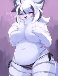  absurd_res anthro big_breasts blush breasts felid feline female fur hair hi_res huge_breasts luxiger mammal smile solo white_body white_fur white_hair 