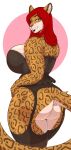  anthro big_breasts big_butt bottomless breasts butt clothed clothing corset felid female garter_belt garter_straps hair hi_res leopard lingerie looking_at_viewer looking_back looking_back_at_viewer mammal pantherine red_hair slightlysimian solo topwear 