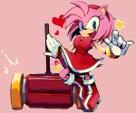  &lt;3 2021 5_fingers accessory amy_rose anthro boots breasts clothing eulipotyphlan female fingers footwear green_eyes hair_accessory hairband hammer hedgehog hi_res mammal open_mouth open_smile sanikink sega signature simple_background smile solo sonic_the_hedgehog_(series) tongue tools video_games 