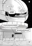  anthro clothing comic dialogue english_text greyscale group hair hi_res inoby lagomorph leporid looking_at_another male mammal monochrome page_number rabbit short_hair sitting size_difference space spacecraft speech_bubble star text vehicle 