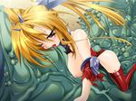  1girl bestiality blonde_hair blush breasts female girl insect monster nipples rubbing sex thighhighs torn_clothes vaginal wink 