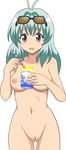  1girl breasts food green_hair highres ice_cream long_hair long_image nipples nude nude_filter photoshop pussy render run_elsie_jewelria solo tall_image to_love-ru toloveru uncensored 