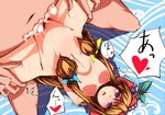  1boy 1girl arms_behind_back blush bow breasts cum cum_in_pussy cum_inside empty_eyes horns ibuki_suika leg_grab long_hair navel nude oni orange_hair sex small_breasts spread_legs tears text touhou very_long_hair 