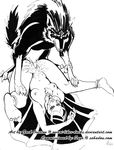  barefoot bestiality breasts cum cum_inside ejaculation feet link lying medium_breasts midna monochrome nipples open_mouth soles the_legend_of_zelda twili_midna wolf wolf_link 
