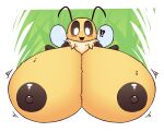  ! ? antennae_(anatomy) anthro areola arthropod bee big_breasts blush breasts brown_nipples bug_fables bust_portrait chest_tuft female hi_res huge_breasts huztar hymenopteran hyper hyper_breasts insect moonsprout_games nipples open_mouth portrait solo tuft vi_(bug_fables) wings yellow_body 
