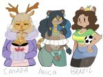  accessory africa anthro antlers ball belly big_breasts blue_hair bottomwear bra bracelet brazil breasts brown_body brown_fur brown_hair canada capreoline capybara caviid cervid clothed clothing dark_body digital_media_(artwork) domestic_cat english_text felid feline felis female fingers food football_(ball) football_(disambiguation) fruit fur green_clothing green_topwear group hair hair_accessory half-closed_eyes holding_ball holding_object horn jewelry lemon looking_at_viewer mammal moose narrowed_eyes navel necklace open_mouth orange_body plant puppychan48 purple_clothing purple_topwear rodent shirt simple_background smile soccer soccer_ball sport text topwear underwear 