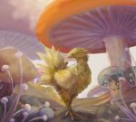  animal animal_focus chocobo commentary fantasy final_fantasy highres hill mushroom no_humans signature simple_background standing undersized_animal user_spka2845 white_background 