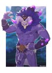  abs armpit_hair belt body_hair bottomwear claws clothing erection flower genitals genshin_impact grass hi_res horn humanoid kheng lawachurl loincloth male mane mostly_nude muscular muscular_male nipple_piercing nipples pecs penis piercing plant purple_body purple_eyes purple_mane solo thunderhelm_lawachurl vein veiny_penis video_games 