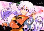  1girl biwa_lute highres instrument light_purple_hair lute_(instrument) music musical_note open_mouth playing_instrument purple_eyes qqqrinkappp solo staff_(music) touhou traditional_media tsukumo_benben 