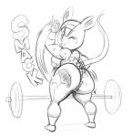  anthro armadillo barbell big_butt blep bodily_fluids breasts butt butt_slap clothed clothing female hi_res looking_at_viewer looking_back looking_back_at_viewer mammal monochrome side_boob slap solo sweat tansau tongue tongue_out xenarthran 