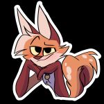  2020 anthro bell bell_collar black_background canid canine collar fox fur hi_res jaybeyyy male mammal orange_body orange_fur outline simple_background smile smirk solo spots white_outline 