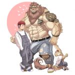  &lt;3 abs anthro arm_tattoo beard belt big_bulge big_muscles blush bodily_fluids bottomwear brown_body brown_fur brown_mane bulge chan_kiti_chan_(artist) chest_tuft clothing eyewear facial_hair family father father_and_child father_and_son felid footwear fur glasses group hair hi_res human human_on_anthro interspecies larger_anthro lion male male/male mammal mane muscular muscular_anthro muscular_male navel nipples overalls pantherine pants parent parent_and_child red_hair romantic romantic_couple shirtless shoes size_difference smaller_human son sweat tail_hug tattoo torn_bottomwear torn_clothing torn_pants tuft 