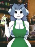  anthro apron apron_only areola breasts canid canine clothed clothing felid feline fur hair mammal milton624651052 mostly_nude nipples smile solo tem temmie_(undertale) undertale undertale_(series) video_games white_body white_fur 