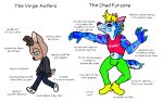  2_horns anthro antlers blonde_hair blue_eyes brown_body brown_fur bulge canid cervid ear_piercing english_text fur hair hi_res horn humor male mammal meme midriff multicolored_body multicolored_fur piercing size_difference sparkledog text unknown_artist uwu virgin_vs._chad walking 