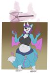  ambiguous_gender anthro belly blue_body blue_fur blue_hair body_transformation border breast_growth breasts bruised canid canine chubby_belly chubby_female chubby_intersex crossgender cyan demon demon_wings digital_drawing_(artwork) digital_media_(artwork) duo empty_eyes feet female fox fur gender_transformation ghost growth hair herm hi_res horn humanoid hybrid intersex male mammal mtf_crossgender mtf_transformation narusewolf overweight pawpads possession sequence sitting slightly_chubby solo spade_tail spirit succubus transformation transformation_sequence weight_gain white_border wings wounded 